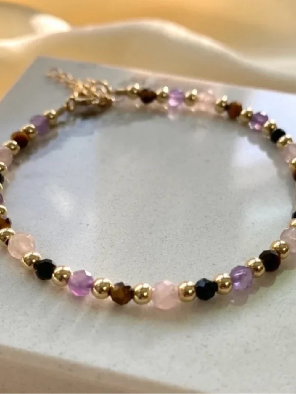 Gold Beaded Multi-Color Gemstone Bracelet - Women Jewelry